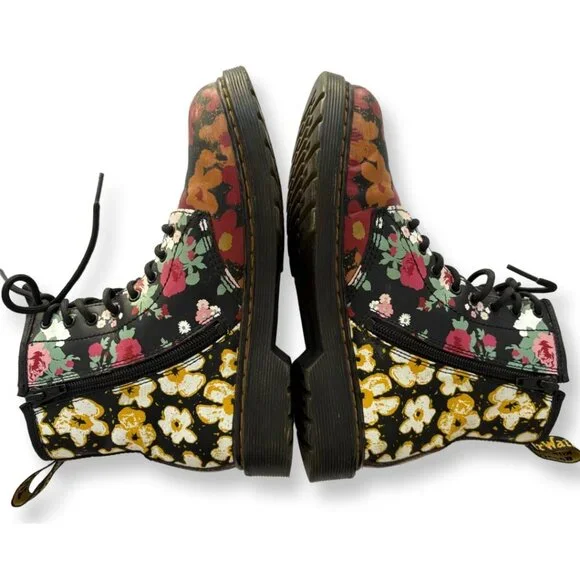 Dr. Martens 1460 Floral Mash Up Black Leather Lace Up Boots Size US 4 Juniors - Picture 5 of 15